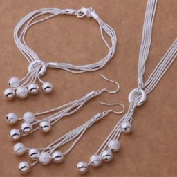 Ensemble de bijoux plaqué argent pour femme boule lisse de ponçage collier bracelet boucles