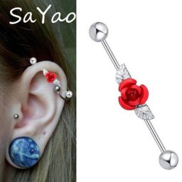 SaYao-Générateur de fleurs en acier inoxydable 1 pièce 1.6x38x6mm fleur de rose rouge piercing