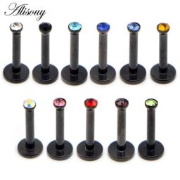Alisouy-Boucle d'Oreille en Acier Inoxydable Noir Bijoux de Corps Labret pio Piercing Jules