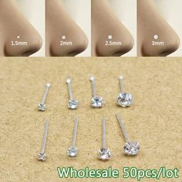 Anneaux de piercing en argent regardé 925 goujons en cristal clair rond bijoux en antarctique