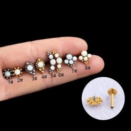 Boucle d'Oreille en Acier et Pierre d'Opale Anneau Plaqué Or Cartilage à Dos pio Labret