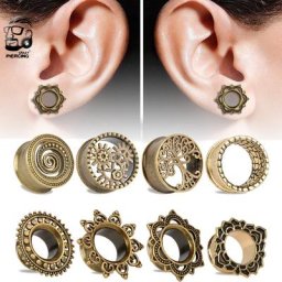 Bouchons de jauge d'oreille en laiton doré styles mixtes tunnels d'oreille de chair piercings