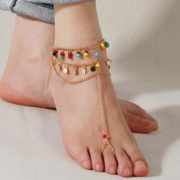 Boho – Bracelet de cheville multicouches pour femmes 1 pièce chaîne pour sandales pieds nus