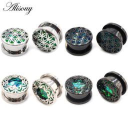 Alisouy-Boucles d'Oreilles Rétro en Acier Inoxydable 2 Pièces Opale Creuse Fleur Bouchons