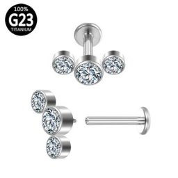 Boucles d'oreilles G23 en titane 3 clous en cristal Cartilage Tragus Helix Lobe Piercing