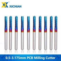 Fraise en bout de maïs CNC 10 pièces 0.5-3.175mm PCB fraise en carbure à revêtement bleu Nano tige