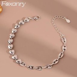 FOXANRY-Bracelet coeur d'amour en argent pour femmes et couples bijoux de fête faits à la main
