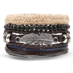 IFMIA – Bracelets en cuir multicouches pour hommes breloque feuille plume style bohème perles en