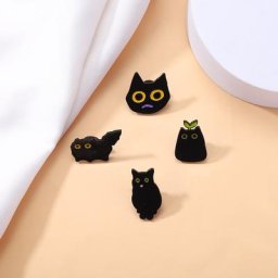 Broche en émail de dessin animé chat noir pour femmes et enfants insignes de revers en métal