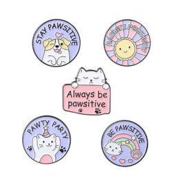 Sac à dos rond en émail épingles en métal pour chien et chat dessin animé Cool