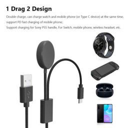 Câble de charge rapide 2 en 1 type-c PD pour montre intelligente adaptateur de chargeur sans fil