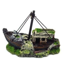 Décoration d'aquarium en résine bateau coulé cachette d'eau douce et salée