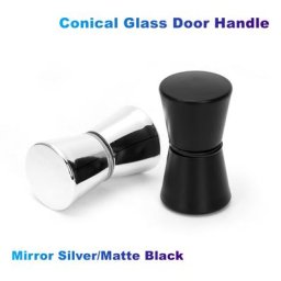 Poignée de porte conique en verre miroir argenté/noir mat (plastique ABS) pour porte de salle de