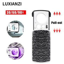 LUXIANZI – Loupe de lecture 30X 60X 90X Loupe avec LED UV acrylique lentille optique HD évaluation