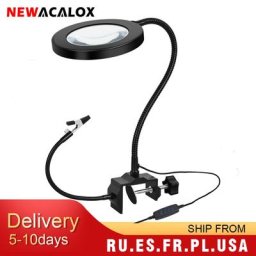 NEWACALOX-Loupe LED USB 5X avec bras flexibles support de soudure loupes éclairées outil de