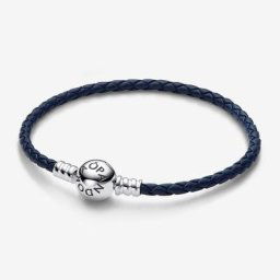 Bracelet en Cuir Tressé Bleu à Fermoir Rond Moments