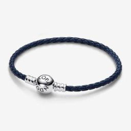 Bracelet en Cuir Tressé Bleu à Fermoir Rond Moments