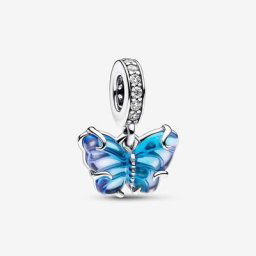 Charm Pendant Papillon en Verre de Murano Bleu