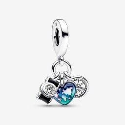 Charm Pendant Triple Appareil Photo, Cœur&Boussole