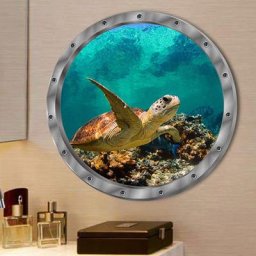 Autocollants muraux 3D pour fenêtre monde sous-marin lieux de requin tortue animaux marins