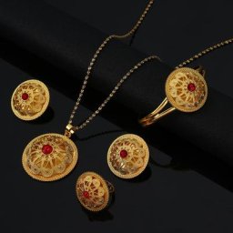 Ensemble de bijoux éthiopiens en or érythréen avec pierre cadeaux ethniques africains mariage