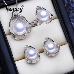 FENASY-Ensembles de bijoux en argent regardé 925 pour femmes pendentif en perles naturelles
