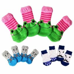 Chaussettes antidérapantes pour chiens 4 pièces dessin animé contrôle de Traction