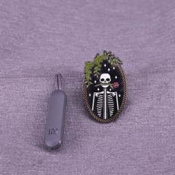 Broche elliptique en émail pour Fans de bijoux squelette et Roses broderie de fleurs camées