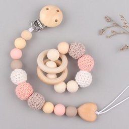 Cartoon Wooden Teething Bracelet Beads Pacifier Holder with Clip Teether Toys Dropshipping