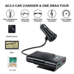 Chargeur de voiture USB à charge rapide 4 ports QC3.0 câble d'extension de 5 6 pieds pour iPhone