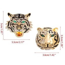 Broche avec tête de tigre en cristal 3D avec strass scintillants pour vêtements brillants
