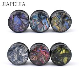 Kit d'étirement d'oreille en acrylique noir jauges d'oreille à motif de coquillage multicolore