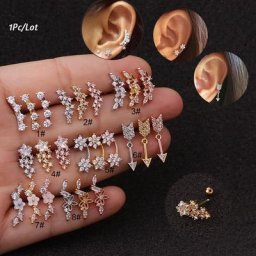 Longue boucle d'oreille en or rose et argent 1 pièce 20g 3A CZ 147 us daith ichi ing