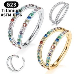 Boucles d'Oreilles en Titane G23 16G Bijoux de Piercing Septum Antarctique CZ Double Cerceau