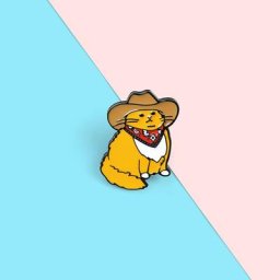 Broche en émail pour chat de cow-boy chapeau Animal amusant personnalisé broches chemise sac de