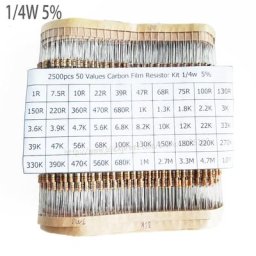 Kit de résistances à film de carbone 50 valeurs sélection de mélange WieshammPack 1R-10M 1 W
