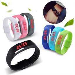 Montre-Bracelet tactile en Silicone pour hommes et femmes Bracelet de sport LED rouge électronique