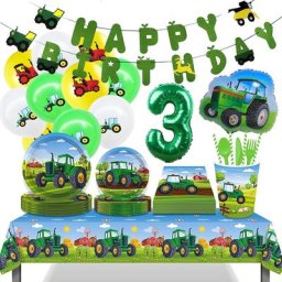 Décorations de fête pour enfants garçons vaisselle jetable sur le thème du tracteur vert 3ème