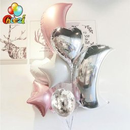 Ballons à l'hélium Big Moon avec confettis or argent rose feuille d'aluminium coeur étoile