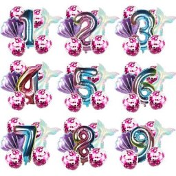 Ballons en forme de sirène pour fête d'anniversaire 8 pièces chiffres 0-9 en aluminium décoration