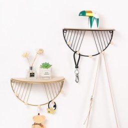Étagère de rangement en fer et planche de bois T1 avec crochets porte-chapeau porte-clés crochet
