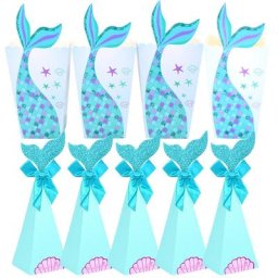 Boîtes à pop-corn en forme de sirène pour filles 10 pièces boîte à bonbons en carton en forme de