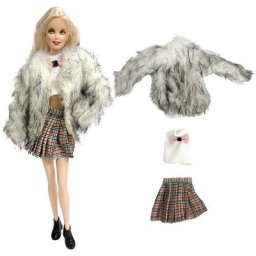 NK-Ensemble de Vêtements d'Hiver pour Barbie Manteau en Fourrure Douce à Manches sulf+ Jupe Blanche