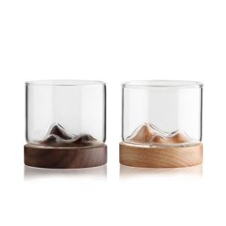 Tasse en verre de vin de montagne 5oz avec tasse à thé en bois verres à whisky pour la maison