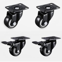 Roulettes à Comcussion Noires en Caoutchouc pour Chariot Meubles 4 Pièces 1.5 Pouces 41mm