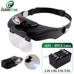 Loupe montée sur la tête bandeau lumineux LED amovible Loupe lunettes outil de réparation