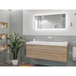 Damo avec vasque en marbre Carrara White 130cm sans pré-perçage & miroir à LED