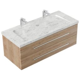 Meuble SDB Damo en décor chêne avec une vasque en marbre Carrara White 130cm