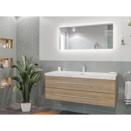 Damo avec simple vasque en marbre Carrara White 130cm & miroir à LED