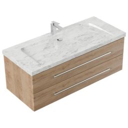 Meuble SDB Damo en décor chêne avec une vasque en marbre Carrara White 130cm